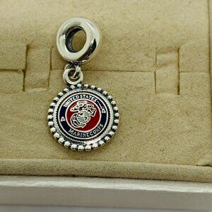 🧜🏾‍♀️🎀Pandora USMC Marine Corps Charm  S925 Silver with box